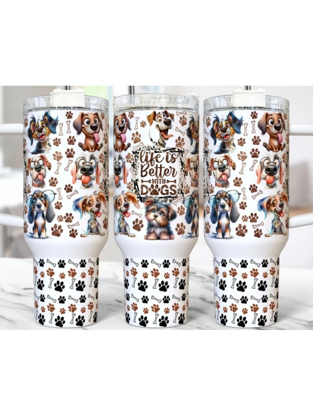 40oz Stainless Steel Tumbler with life is Better with Dogs